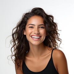 portrait of a beautiful young latin model woman laughing and smiling with clean teeth