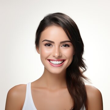 portrait of a beautiful young italian model woman laughing and smiling with clean teeth