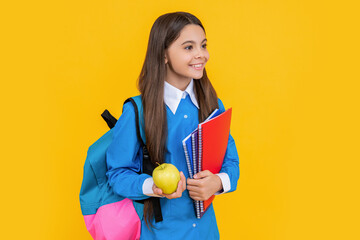 education in school. teen girl holding workbook. study at school lesson. back to school. knowledge and education. college student girl. teen girl gets high education. healthy lunch break