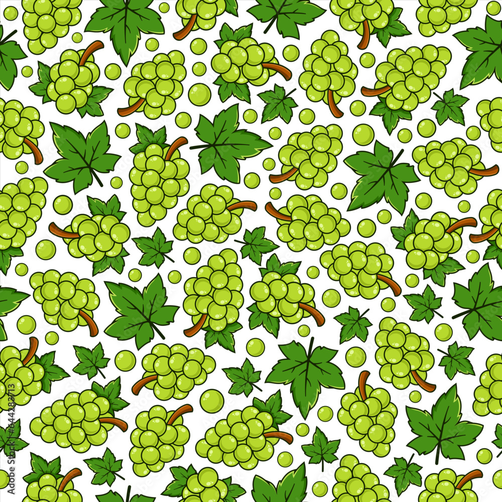 Wall mural Green grapes fruit seamless pattern background illustration