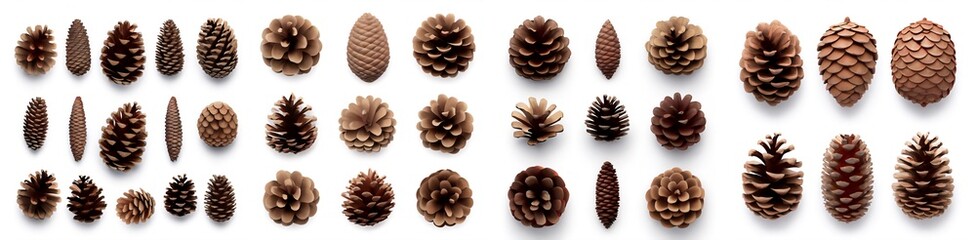 Pinecones Set Isolated on White Background