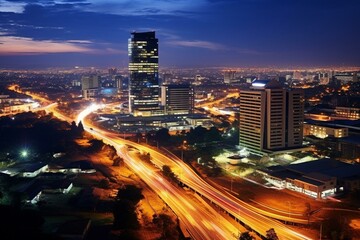 Nighttime view of Sandton City, Johannesburg, South Africa. Generative AI