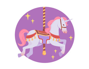 Toy unicorn for kids concept. Entertainment and leisure. Part of amusement park for children. Fun for boys and girls. Poster or banner for website. Cartoon flat vector illustration