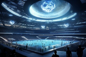 Futuristic sports arena equipped with cutting-edge technology. Generative AI