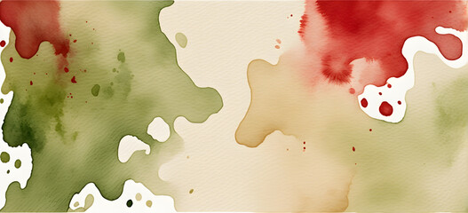blood-red-and-green-olive-and-cream-beige-watercolor-background, Generative AI