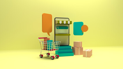 Online shopping 3D illustration. Convenient stores. Online convenient stores.