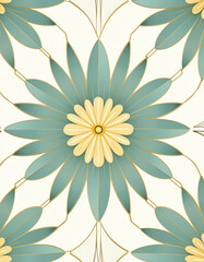 モスグリーンとパステルイエローの美しい花柄の壁紙のデザイン