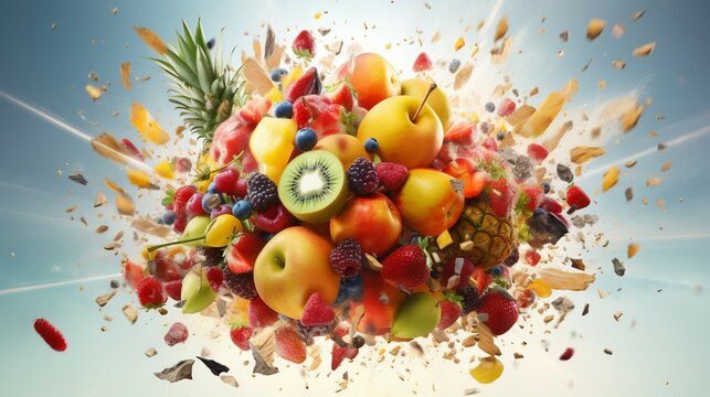 tropical fruit exploding generative art