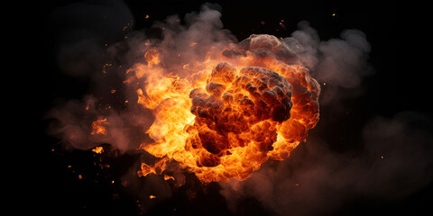 Realistic fiery bomb explosion with  smoke isolated on black background