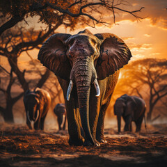 An African safari with wildlife in the savannah
