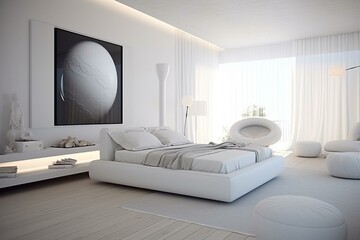 Sleek and simple home environment with a white color scheme. Generative AI
