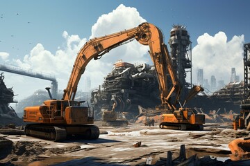 Large-scale project involving heavy machinery and equipment for constructing industrial infrastructure. Generative AI
