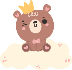 Cute baby shower bear girl on whtie cloud