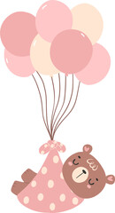 Cute baby shower bear girl with pink balloons