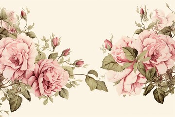 A vintage and elegant frame adorned with blossoming roses. Generative AI