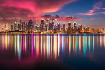 The view of Miami's skyline from Burlingame Island. Generative AI