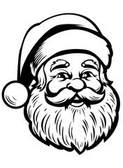 Black and white coloring page, santa claus logo