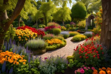 Obraz premium garden with flowers ,Beautiful ornamental garden