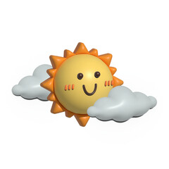 Cartoon Cute Sun with clouds 3D rendering