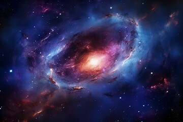 Obraz na płótnie Canvas A breathtaking view of a spiral galaxy and stars in a universe filled with nebula and galaxies. Generative AI