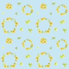 水色背景の可愛らしいカタバミのパターン