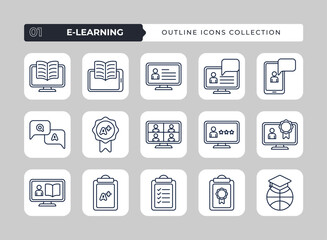 E-learning Outline Icon Set Collection