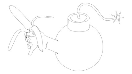 One continuous line of bomb with banana. Thin Line Illustration vector concept. Contour Drawing Creative ideas.