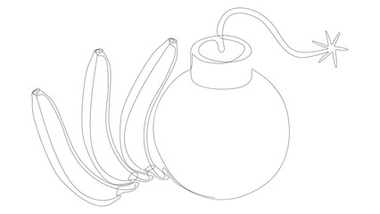 One continuous line of bomb with banana. Thin Line Illustration vector concept. Contour Drawing Creative ideas.