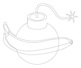One continuous line of bomb with banana. Thin Line Illustration vector concept. Contour Drawing Creative ideas.