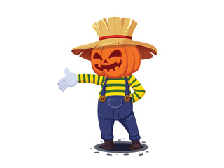 Cartoons character Jack o Lantern Pumpkin head. Isolated on white background. Halloween pumpkin engraving vector illustration.