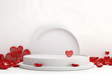 3D cylinder pedestal or stand podium with hearts decorations celebration, Valentine day minimal scene for product display presentation. Geometric platform design, ai generate