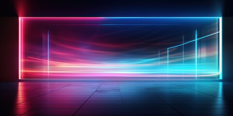 Obraz premium View of the neon sky from the window in an empty room for your background. AI generation 