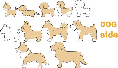 手書き風のシンプルなかわいい犬のイラスト　横向き　黄