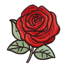 embroidered rose patch sticker, stitched patchwork icon on transparent png background, generative ai - obrazy, fototapety, plakaty