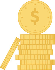 Golden dollar coin stack icon. Money symbol
