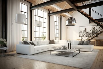 White sofa in a loft with modern design. Generative AI