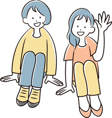 2人の女性が座っているイメージのイラスト素材