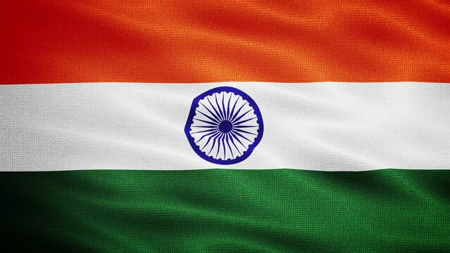 Natural Waving Fabric Texture Of India National Flag Graphic Background, Seamless Loop