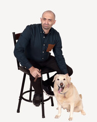 Cigar aficionado with dog, portrait of a man and his best friend.