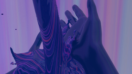 3d render Sexy young dark woman, fluid animation flowing through the body of the girl inside a...