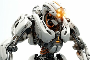 Futuristic robot on white background, operated by pilot. Mech conflict. Generative AI
