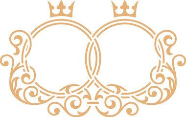 Wedding monogram template. Couple frame golden ornament