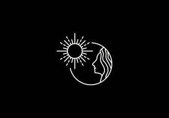 Logo Women and Sun Ray, Feminism and aesthetic Line Logo elegant modern and minimalist, editable color