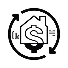 Home and dollar icons are merged inside reverse arrow. Home loan refinance icon.
Vector illustration outline flat design style.