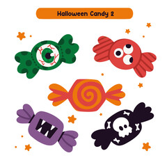 Fototapeta na wymiar Halloween Lollipop Monster Scary Cute Candy Icon Set