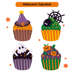 Halloween Scary Cute Cupcakes  Icon Illustration 