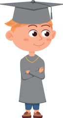 Boy in graduation clothes. Happy student cartoon character