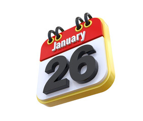 26 January Calendar 3d icon 