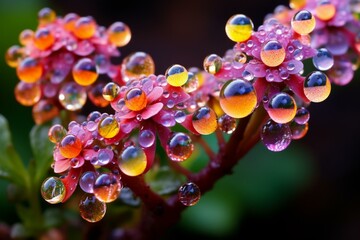 A cluster of vibrant plants covered in dew drops. Generative AI