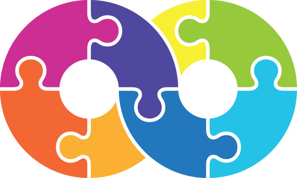 Infinity shape puzzle pieces. Colorful business icon